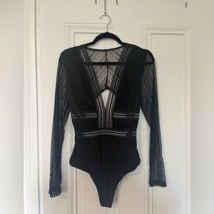 Casita Black Sheer Lace Long Sleeve Bodysuit